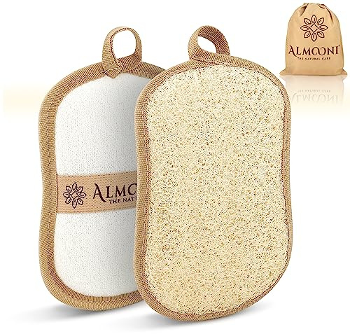 Almooni Premium Exfoliating Loofah Pad Body Scrubber, Made with Natural Egyptian Shower loofa Sponge- Bow Tie Shaped Loofah - 2 Count(1 Pack)