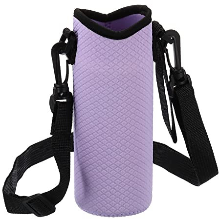 PATIKIL 66mmx185mm Agua Botella Eslinga Bolsa, 1 Paquete Neopreno Portátil Aislado Botella Soporte Transportador Texturizado con Ajustable Hombro Correa, Púrpura Claro