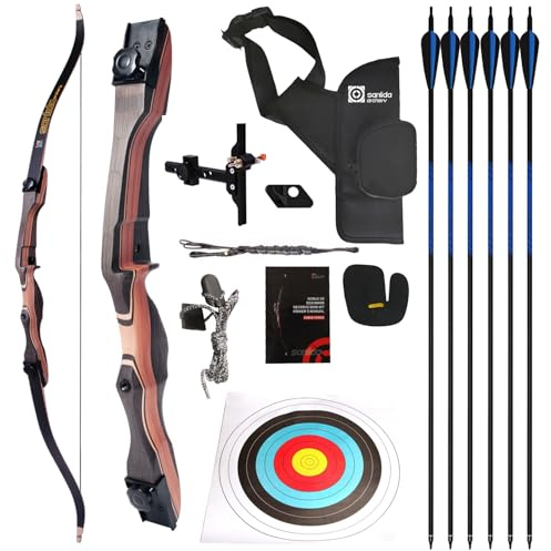 Sanlida Noble Standard Beginner & Intermediate Recurve Bow and Arrows Kit for Adult and Youth, Wooden Takedown Recurve Bow Package for Training, Practice & Competition RH Only (66, 36lbs)