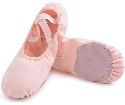 Uniuni Zapatillas Ballet Niña Elástica Zapatos Ballet Mujer Medias Puntas Zapatos con Suela de Cuero Dividido Rosa 36