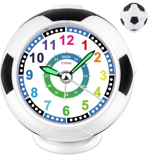 Edillas wecker für Jungen und Mädchen, Kinderwecker mit Licht,No Tick Wecker,Batteriebetriebene Wecker Schlafzimmer Nachttisch Tischplatte Tischuhr (Schwarz-5345)