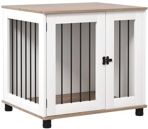 PawHut Dog Crate Furniture, Side Table Indoor Dog Kennel, End Table with Lockable Door for Small and Medium Dogs, Walnut Brown