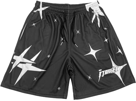 DIOTSR Mens Retro Casual Graphic Shorts Elastic Waistband Streetwear Athletic Basketball Running Active Shorts (Shining Stars,Medium)