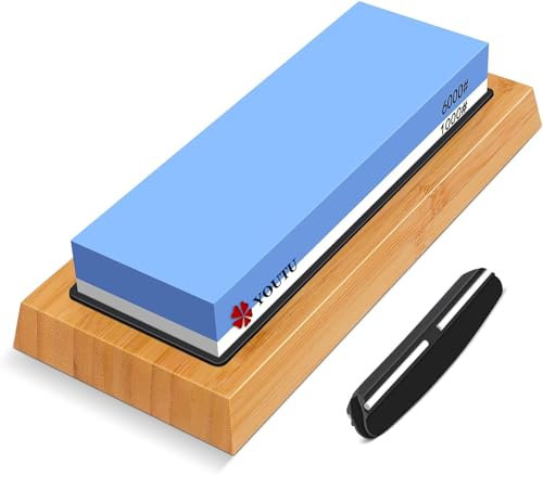 YOUTU® Abziehstein Schleifstein Set, Professionell Wetzstein Körnung 1000/6000, mit Rutschfester Bambusboden, Winkelführung.