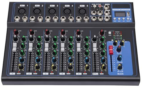 mixer audio professionale a 7 canali, console m/USB DJ con presa MP3, alimentazione phantom 48 V per registrazione e palcoscenico