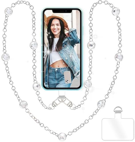 LunarCharm collar para teléfono móvil, cordón para teléfono móvil, cadena para teléfono, correa universal para teléfono móvil con parches de sujeción para teléfono móvil