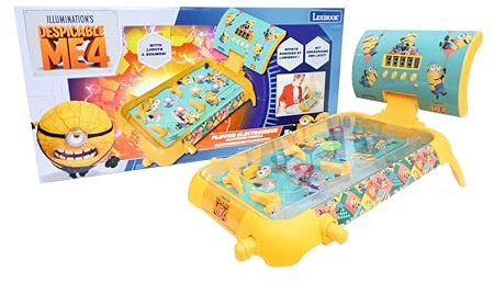 LEXIBOOK, Mi Villano Favorito, Pinball electrónico de Mesa, Juego de acción y Reflejos para niños y Familia, Pantalla LCD, Efectos de luz y Sonido, Amarillo/Azul, JG610DES