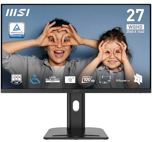 MSI PRO MP273QPDE E2 27 Zoll WQHD Büromonitor - 2560 x 1440 IPS Panel, 100Hz, augenfreundlich, eingebaute Lautsprecher, ergonomisch Einstellbarer Standfuß - HDMI 2.0b (WQHD@100Hz), DP 1.2a