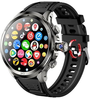 Reloj inteligente H19 4G con tarjeta SIM de red de 1900 mAh, batería de 720 x 720, pantalla de frecuencia cardíaca de 1.96 pulgadas, GPS, WiFi, tarjeta SIM para hombres (negro, 32 GB)