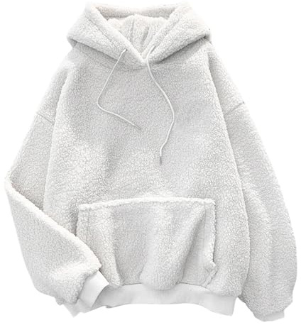 SHINROAD Sweat à capuche de sports d'hiver pour femme en velours polaire épais chaud double face style décontracté coupe ample automne hiver mode confortable couleur unie pour temps froid blanc M