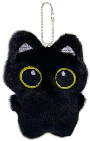 Fuerxy Black Cat Bag Charm, Cute Cat Plush Keychain