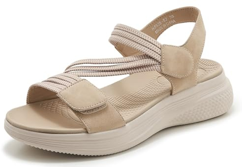 SMajong Sandali Sportivi da Donna Sandalo con Supporto Arco Plantare Comode e Regolabili Piatto Sandali Scarpe Estivi da Trekking da Spiaggia Beige 40 EU