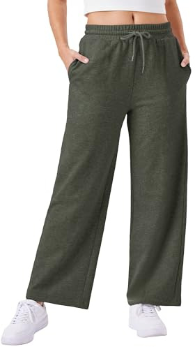 Friptspyg Mujeres Pantalones con Bolsillos Pantalones de Jogging Pantalones de Deporte con Cuerda Elástica, Verde Militar S