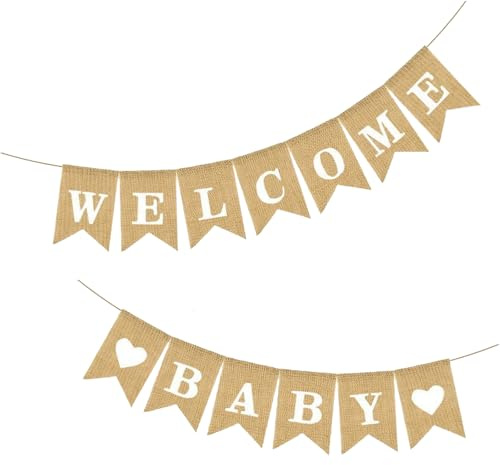 Banner Vintage in lino Welcome Baby Banner Ghirlanda Rustica per Bambini Striscione di Benvenuto in Iuta per la Ricezione a Casa, Baby Shower
