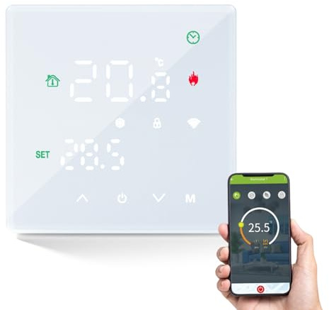 Thermostat Connecté Thermostats pour Sol Chauffant à Eau Contrôleur de Température Compatible avec Alexa Google pour Home Chauffage Blanc