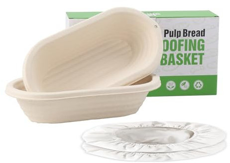 30cm Set 2 Ceste Lievitazione Ovali in Fibra di Canna - con 2 Foderine per Pane Professionale Materiale Ecologico Antibatterico (2x 12inch ovale)