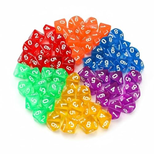 Shteriva D10 Würfel Set 60 Stück (0–9) – Polyedrische Dice Set aus Acryl, Transparent in 6 Farben, mit Acryl Aufbewahrungsbox, für D&D RPG MTG Brett- & Kartenspiele