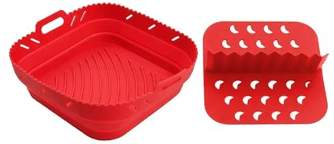 esmen Vassoio in silicone for friggitrice ad aria con divisore, rivestimento antiaderente riutilizzabile e cestello for pollo fritto for forno, microonde, congelatore(Rot)