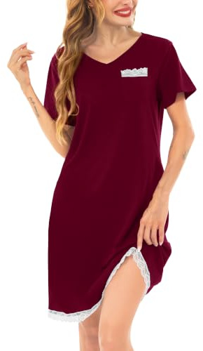 Wikoan Camicia da Notte da Donna con Scollo a V Abito Lungo Morbido Abbigliamento da Notte Estivo,Bordeaux,3XL