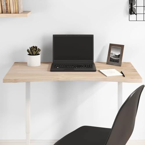 LoogCape Skrivbordsskiva 80 x 40 x 2,5 cm av massiv furu med naturkant för kontor, hemmakontor, gaming, mångsidiga användningsområden, obehandlat, hållbart trä, levande ådring