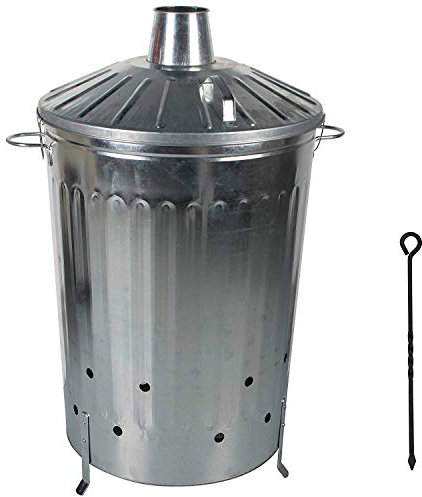 CrazyGadget® 125 Litre 125L Extra Large Galvanised Metal Incinerator Fire Burning Bin with Special Locking Lid + Free Ash Poker