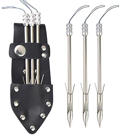 AMEYXGS 6pcs Stainless Steel Fishing Broadheads Bowfishing Darts Hunting Arrow Heads Point Tips Slingshot Catapult Dart Broadheads with Waist Bag for Target Game (Broadhead+Bowfishing Belt Bag, 6pcs)