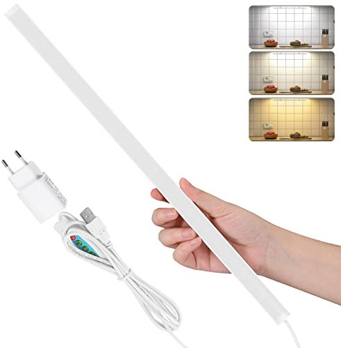SOAIY LED Unterbauleuchte 40CM 650LM 7W Dimmbar Lichtleiste Blendfrei 3 Lichtfarben Kaltweiß/Warmweiß/Neutralweiß Einfache Montage Küchenleuchte Schranklampe, 2m Zuleitung mit USB Netzteil