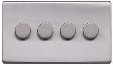 Lieber Brushed Chrome 250W 4 Gang 2 Way Intelligent Trailing Dimmer - Black Insert Screwless