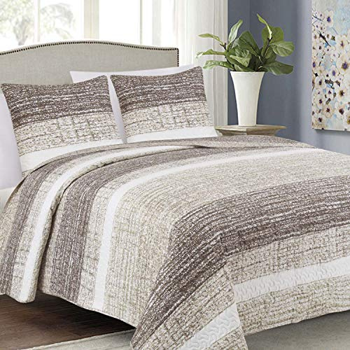 Euromat Couvre-Lit Quilt Matelassé avec 2 taies d'oreiller 40x40 cm- (Beige Ecru Marron - Brian Beige, 220x240 cm)