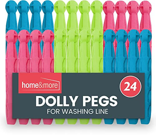 SOL 24pk Dolly Pegs for Washing Line, Heavy Duty Plastic Clips for Clothes. Extra Strong Grip, Weather-Resistant, Ideal for Drying Laundry Outdoors or Indoors, Keeps Clothing Secure in All Conditions