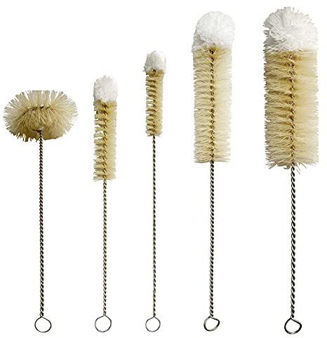 NewFerU Bottle Brushes Thin Long Handle X 5, Natural Boar Bristle Set