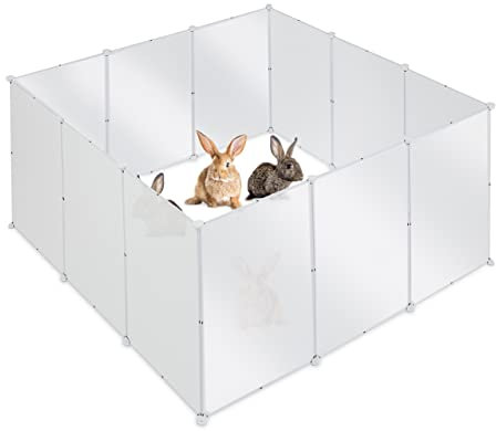 Relaxdays Freilaufgehege, 12-TLG. Auslauf für Kleintiere, HBT 72 x 155 x 155 cm, DIY Freigehege zum Stecken, transparent