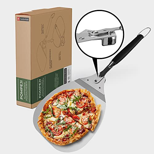 Heidenfeld Pizzaschieber Pompeji | Pizzaschaufel - Große Fläche 27.0 x 30.5 cm - Schieber für Pizzastein - Griff ergonomisch 16.7 cm - TPR Griff klappbar - Pizza Zubehör - Pizzapfanne (Pompeji)