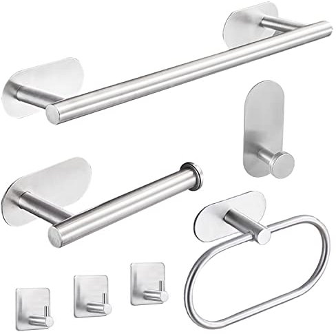 Laimew Set di Porta Asciugamani Bagno Adesivo, 7 Pezzi Accessori in Acciaio Inossidabile d'argento da 16 Pollici
