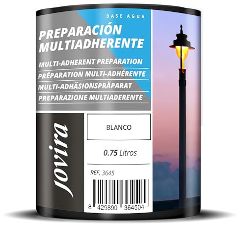 JOVIRA PINTURAS Preparación Multiadherente, Mate al Agua. Imprimación para superficies difíciles (galvanizado, acero, aluminio, PVC rígido, madera, etc). (750 Mililitros, Blanco) B-38