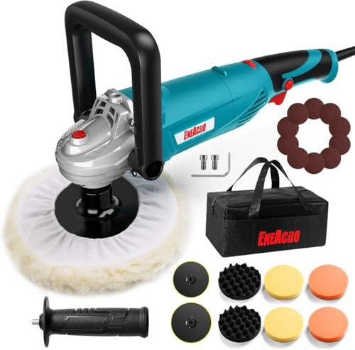 ENEACRO Lucidatrice, lucidatrice rotativa per auto, 1600 W, velocità variabile 1500-3500 giri/min, manico rimovibile adatto per barca, lucidatura auto e ceratura