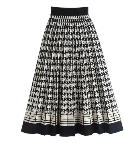 MdybF Gonna Lunga Donna Gonna A Maglia per Donne Autunno Inverno Elegante Elegante Pirofonde A Pieghe Alta Gonna Midi Femmina-Nero-Taglia Unica
