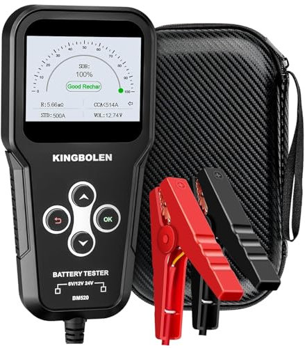 KINGBOLEN BM520 6V/12V/24V Autobatterietester, 100-2000 CCA Batterietester Kfz mit Batteriestatusprüfung Anlasstest Ladetest, Lichtmaschinen Tester für Auto Motorrad ATV SUV LKW Boot