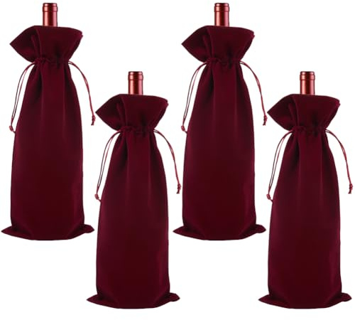 Beebeecraft 4 pz Sacchetti per Bottiglie di Vino In Velluto con Doppia Coulisse Sacchetti per Imballaggio di Vino Champagne per Confezioni Regalo Da 14.76x5.98 Pollici per Cena di Compleanno