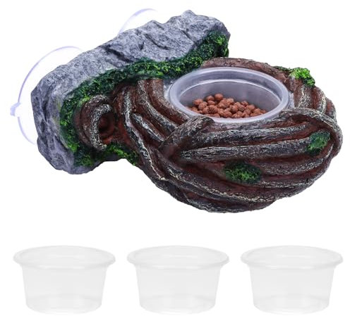AIICIOO Single Vine Gecko Feeder Ledge Reptilien Terrarium Wasserschale Tränke für Eidechse Terrarium Saugnäpfe Vine Futterhalter Terrarium Dekor für Bartagame Schlange Schildkröte mit 4 PCS Bowl