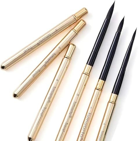 tumuarta Aquarellpinsel, Messinggriff, Rund, Synthetisches Eichhörnchenhaar, №4,№6, №8, 3 Stück Plein Air Reisepinsel-Set für Aquarellmalerei und Acryl, ideal für Künstler und Hobbymaler (3)