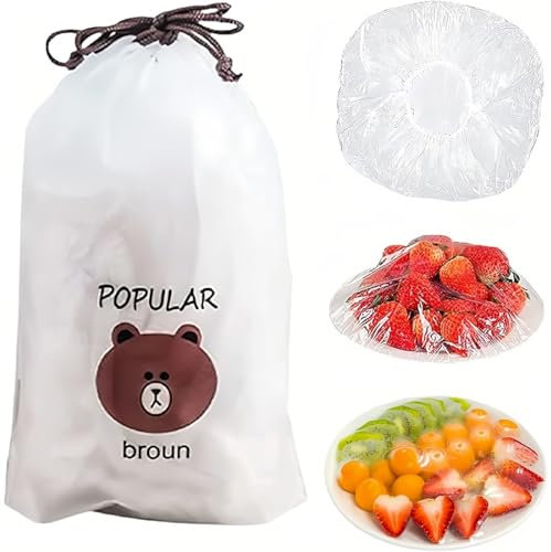 ZEPIQOR 100 Pièces Charlotte Alimentaire Reutilisable Sac de Conservation Frais Film Alimentaire Reutilisable Couvre Plat Elastique Sacs en Film Etirable Alimentaire Réutilisable pour Aliments Fruits