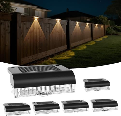 Solar Wandleuchte Aussen, 6 Stück LED Solarleuchten für Außen, Solar Zaunleuchten für Außen, Wandlampe Solarwandleuchte für Treppen, Stufen, Zäune, Geländer, Hof, Terrasse, Solarlampen für Außen