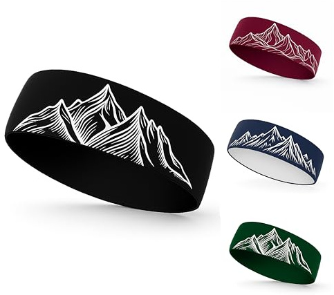 Sport Stirnband Berge – Doppelseitiges Performance Headband, Unisex, Nachhaltig, Elastisch, Leicht & Atmungsaktiv – Ideal zum Wandern, Laufen & Outdoor – Feuchtigkeitsableitend & rutschfest (Schwarz)