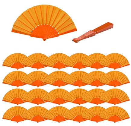 Pack de 24 Abanicos de Mano Plegables Papel y Plástico – Colores Surtidos – Abanicos Fiesta Boda Verano Regalos Invitados Decoración Eventos Manualidades (NARANJA)