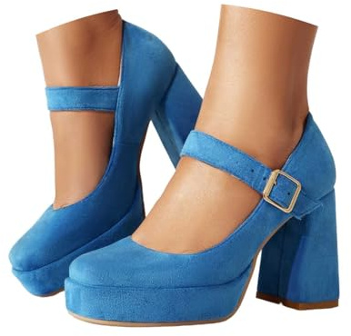 Zapatos de baile Mary Janes Mujer Oktoberfest Zapatos Hebilla Cerrados Tacones Altos Boda Fiesta Zapatos de Tacón de Tacón de Noche Zapatos Festivos Zapatos de Mujer, O azul., 37 EU