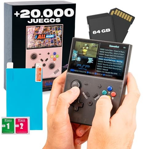 Kulturdenda Consola retro R43s Pro: +20.000 juegos retro, consola portátil para videojuegos con pantalla IPS de 4,3, batería de 4000 mAh. Emulador Plug & Play (64 GB, Negro)