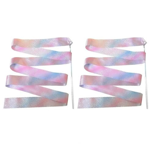 KJBDQQH dansband, 2 stycken gymnastikband, glittrande, extra mjukt, smidigt, flexibelt, bekvämt, grepp, satin, för dansträning, barn, rytmisk sportgymnastik (vit)