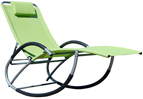 ALEOS. AS-S Liegestuhl Schwingstuhl Schaukelstuhl Schaukelliegestuhl mit atmungsaktiven Kunststoffgewebe Rückenlehne verstellbar + Kopfpolster Kreta, Farbe:Grün