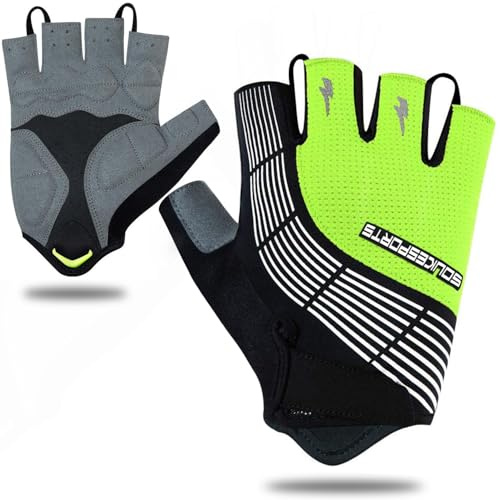 Souke Sports Cycling Gloves Half Finger Bicycle Gloves,Breathable Outdoor Bike Gloves For Men Women Fingerless Motorcycle Gloves Mountain Road Riding Gloves Anti-Slip,GREEN L